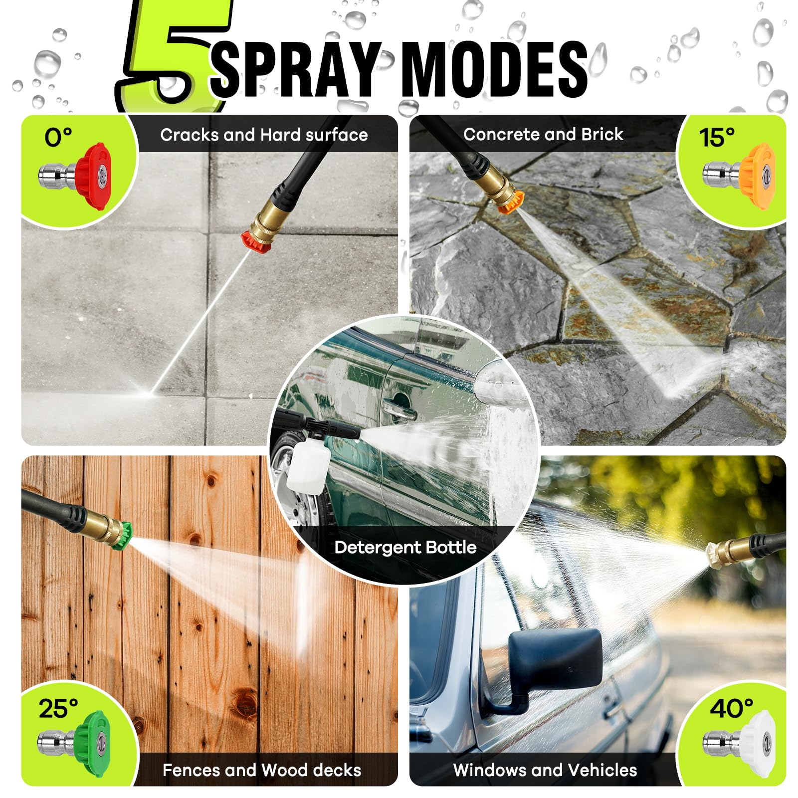 LWQ washer shows four quick-connect nozzles for versatile cleaning angles.