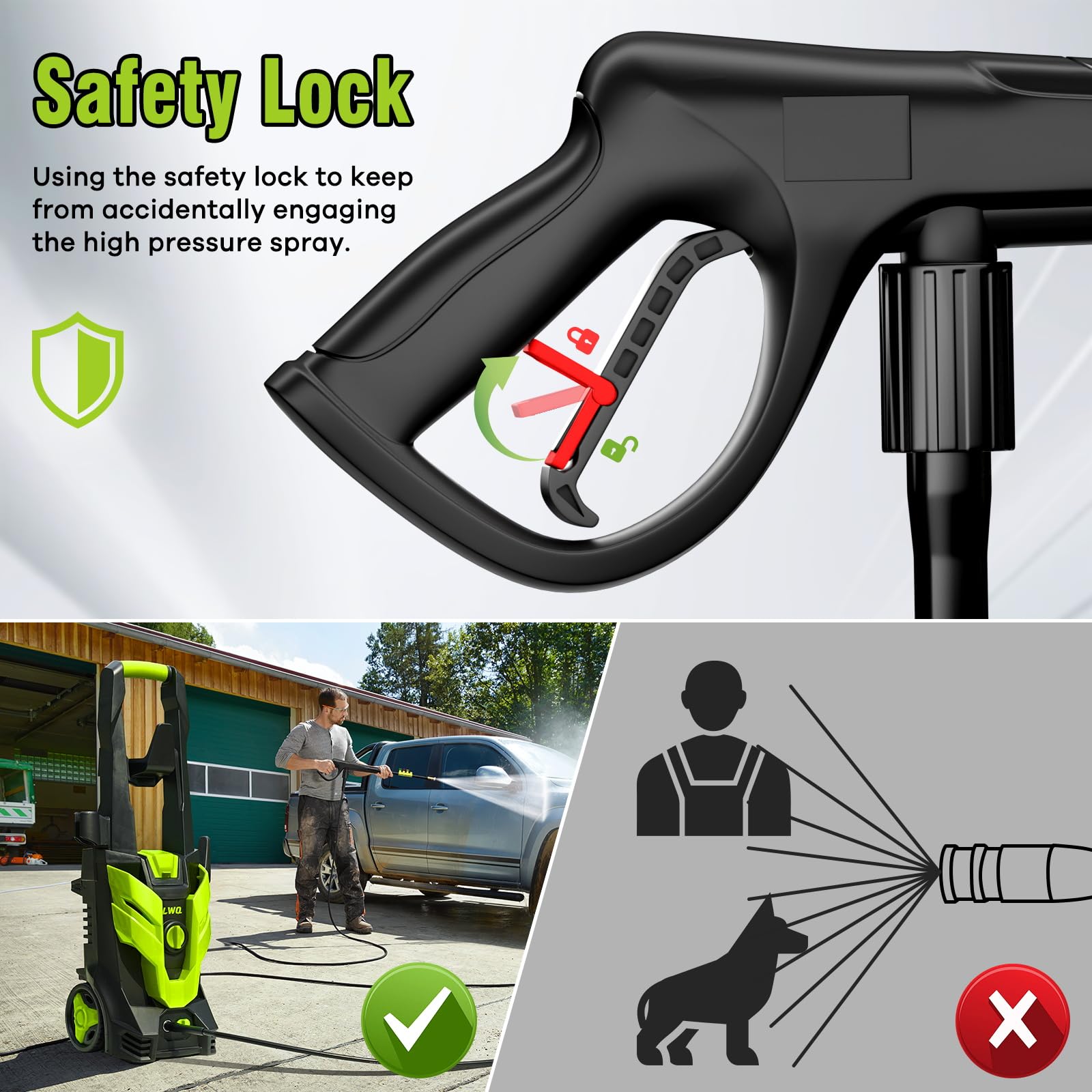 LWQ pressure washer rollers illustrate easy relocation across the workspace.