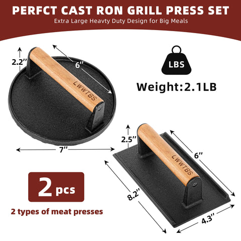 LWWTBS bacon press in heavy-duty cast iron speeds cooking and drains fat.