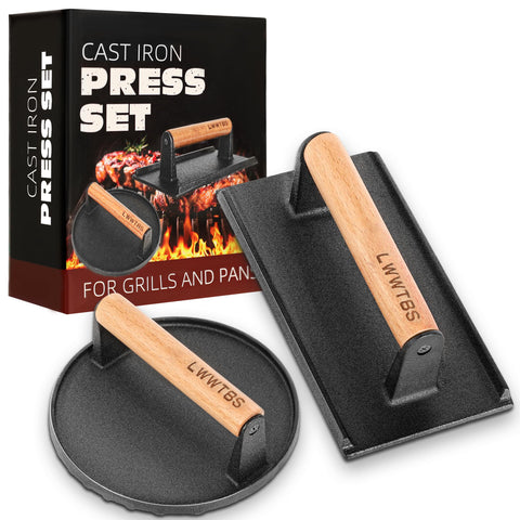 LWWTBS burger press with grooved bottom delivers classic grill marks on the griddle.