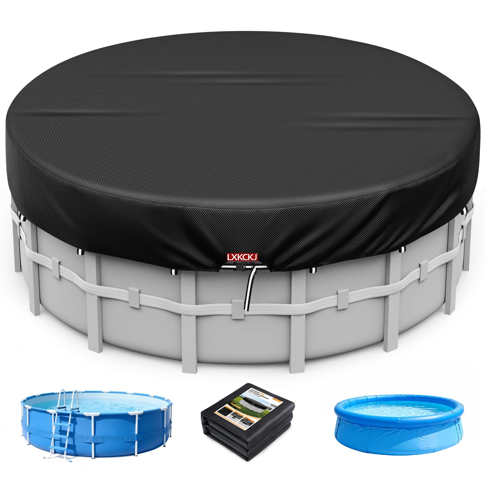 LXKCKJ 12 ft round pool cover with drawstring for secure fit and easy removal.