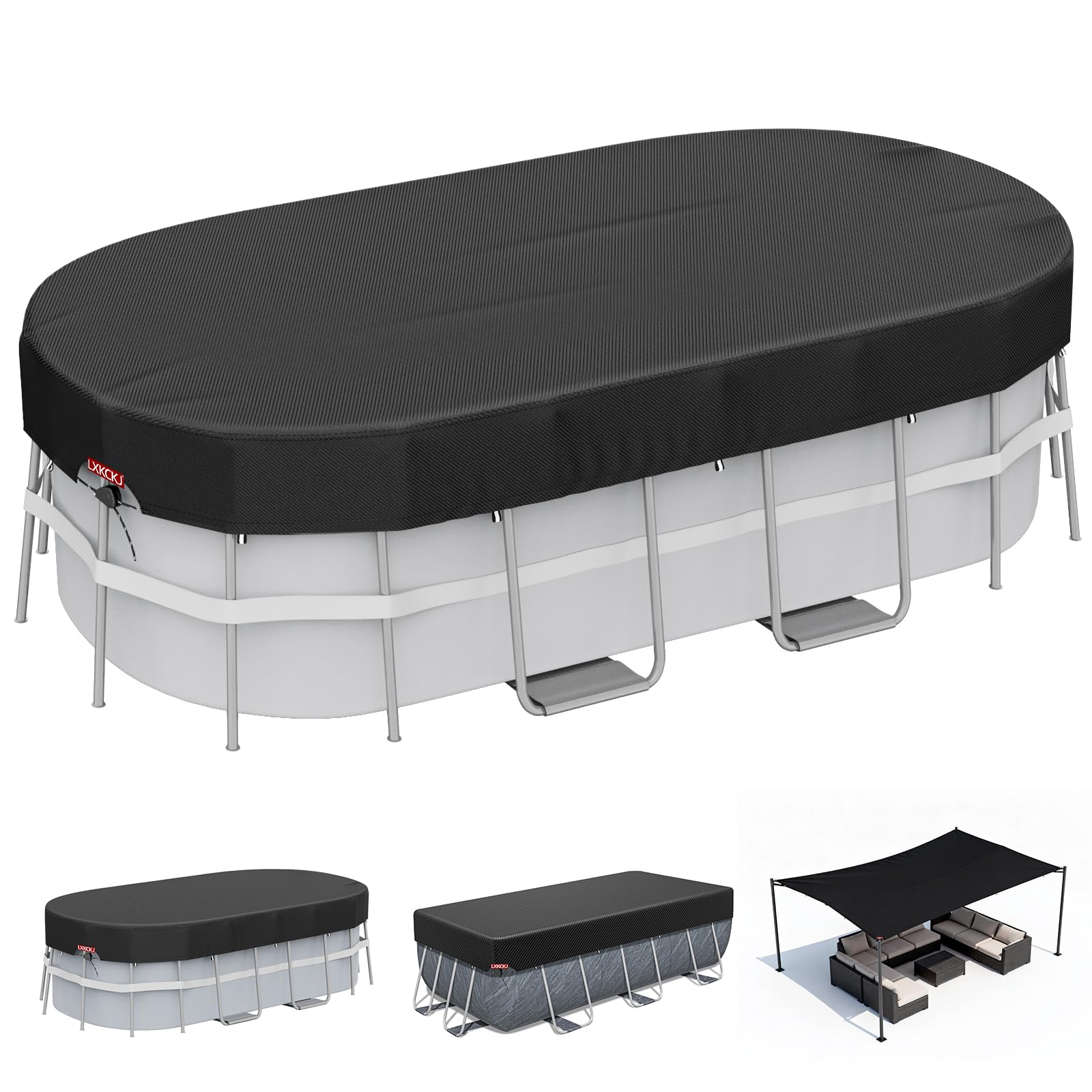 LXKCKJ 7x10ft rectangular pool cover main protects above-ground pools from leaves and debris