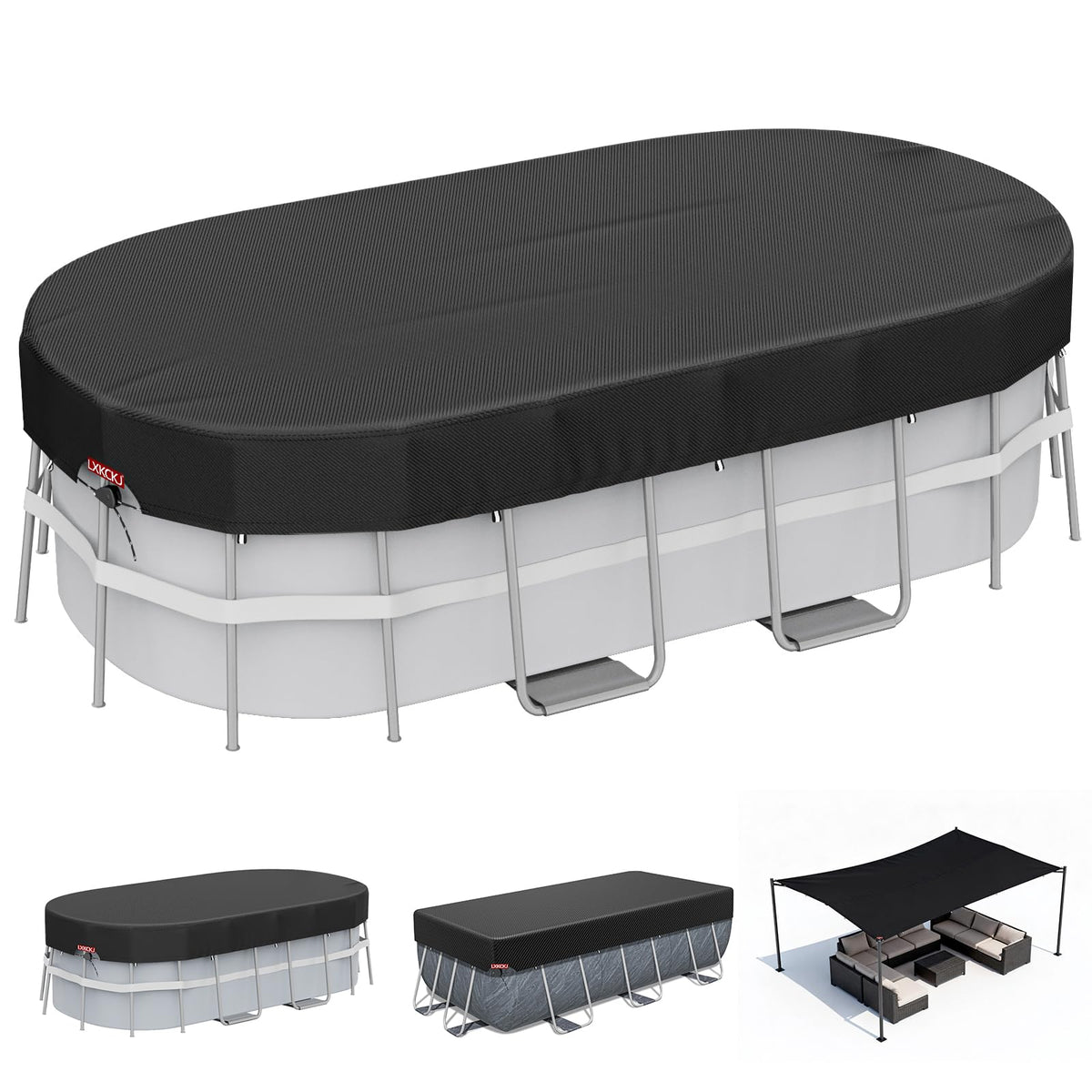 LXKCKJ 7x10ft rectangular pool cover main protects above-ground pools from leaves and debris