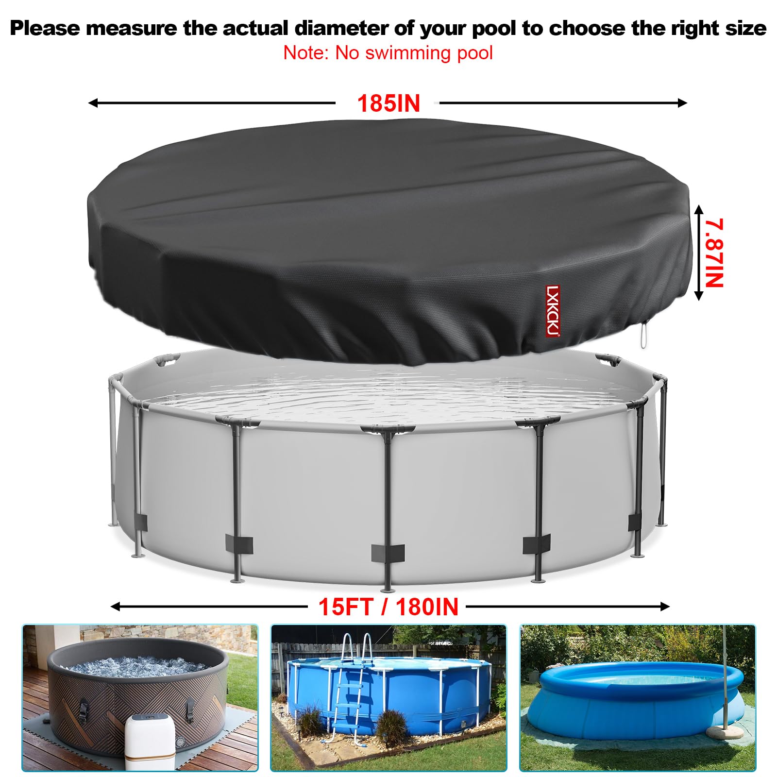 LXKCKJ round pool cover with drawstring upgrade for easy setup