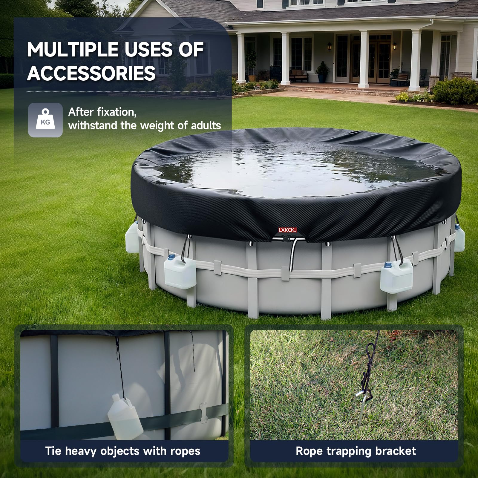 LXKCKJ round pool cover includes accessories for quick setup