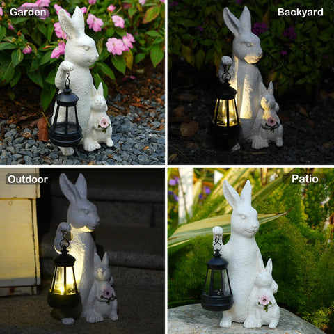 LXOUMEI weatherproof bunny garden statue withstands sun and rain.