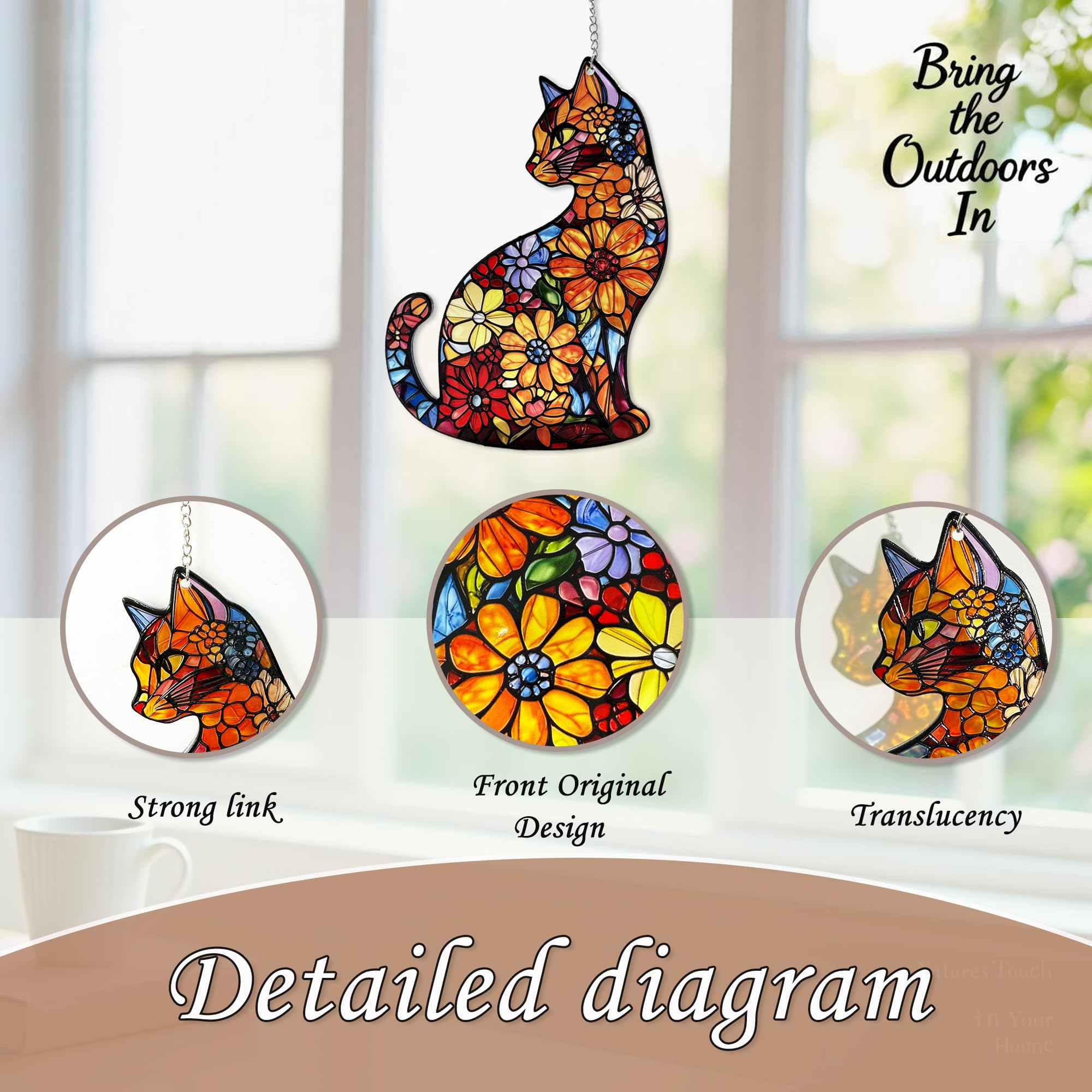 LXTMMRLJQ stained glass cat suncatcher brightens study spaces during daylight