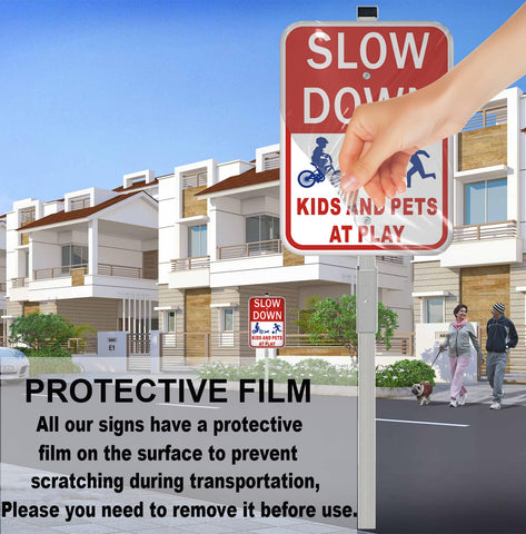 Lxysign road safety warning sign alerts drivers to slow down.
