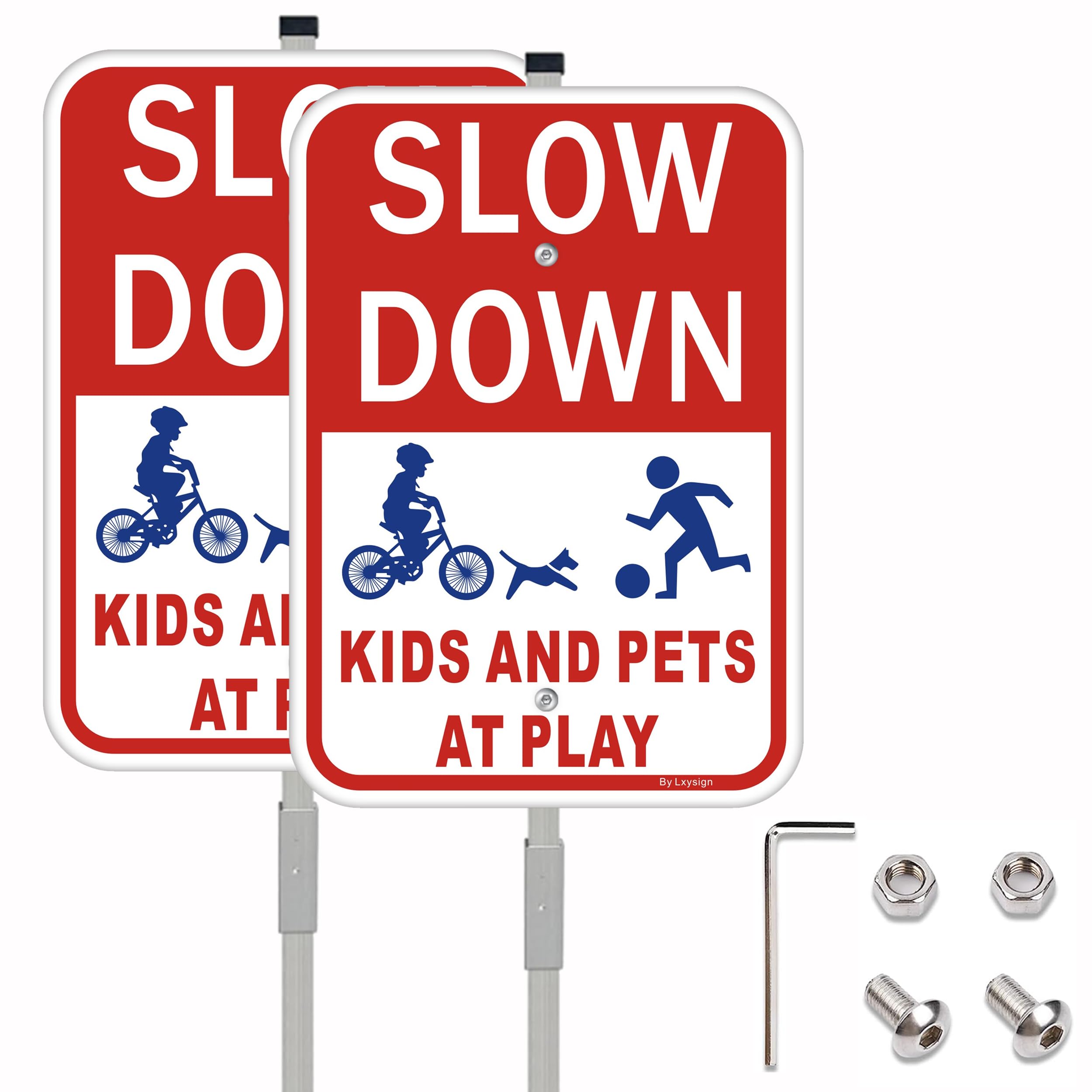 Lxysign slow down sign with stake guides drivers to slow near homes.