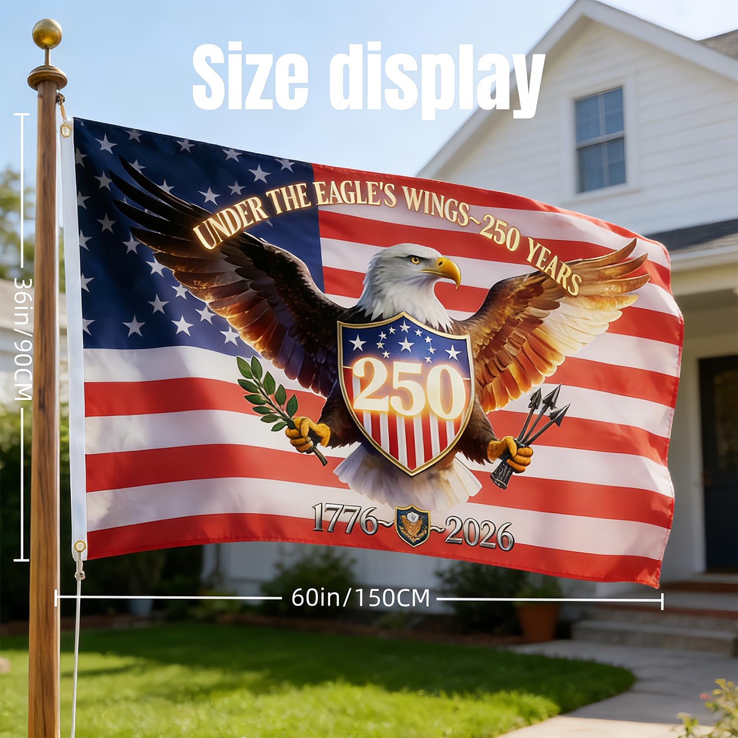 LY&SASIF eagle-themed 1776-2026 flag suitable for outdoor decor.