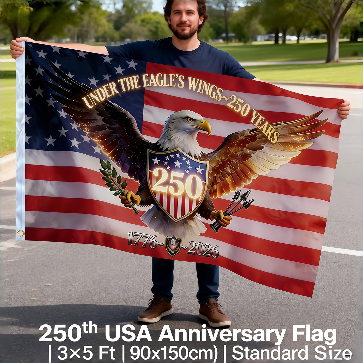 LY&SASIF patriotic eagle design flag ideal for wall mounting.