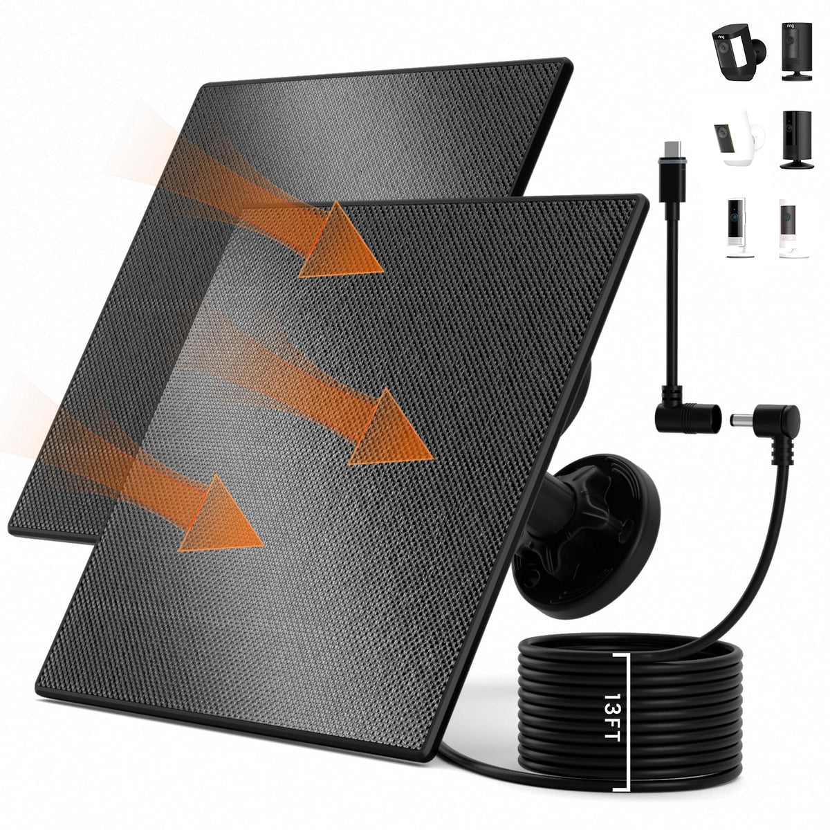 Lybuorze 2 pack 5W solar panel mounted on wall powering a Ring camera