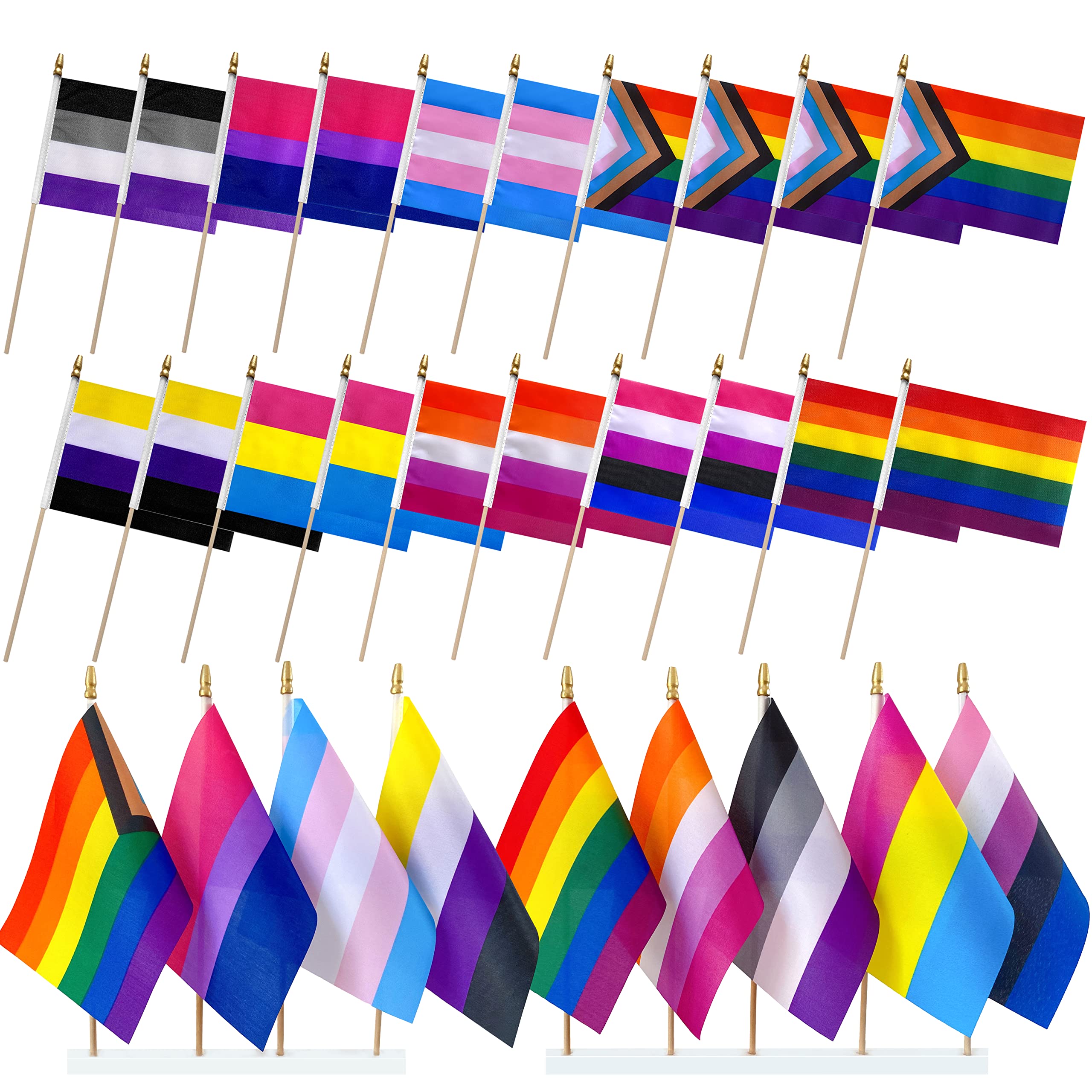 LyButty progress rainbow flags on wood sticks for vivid outdoor parades