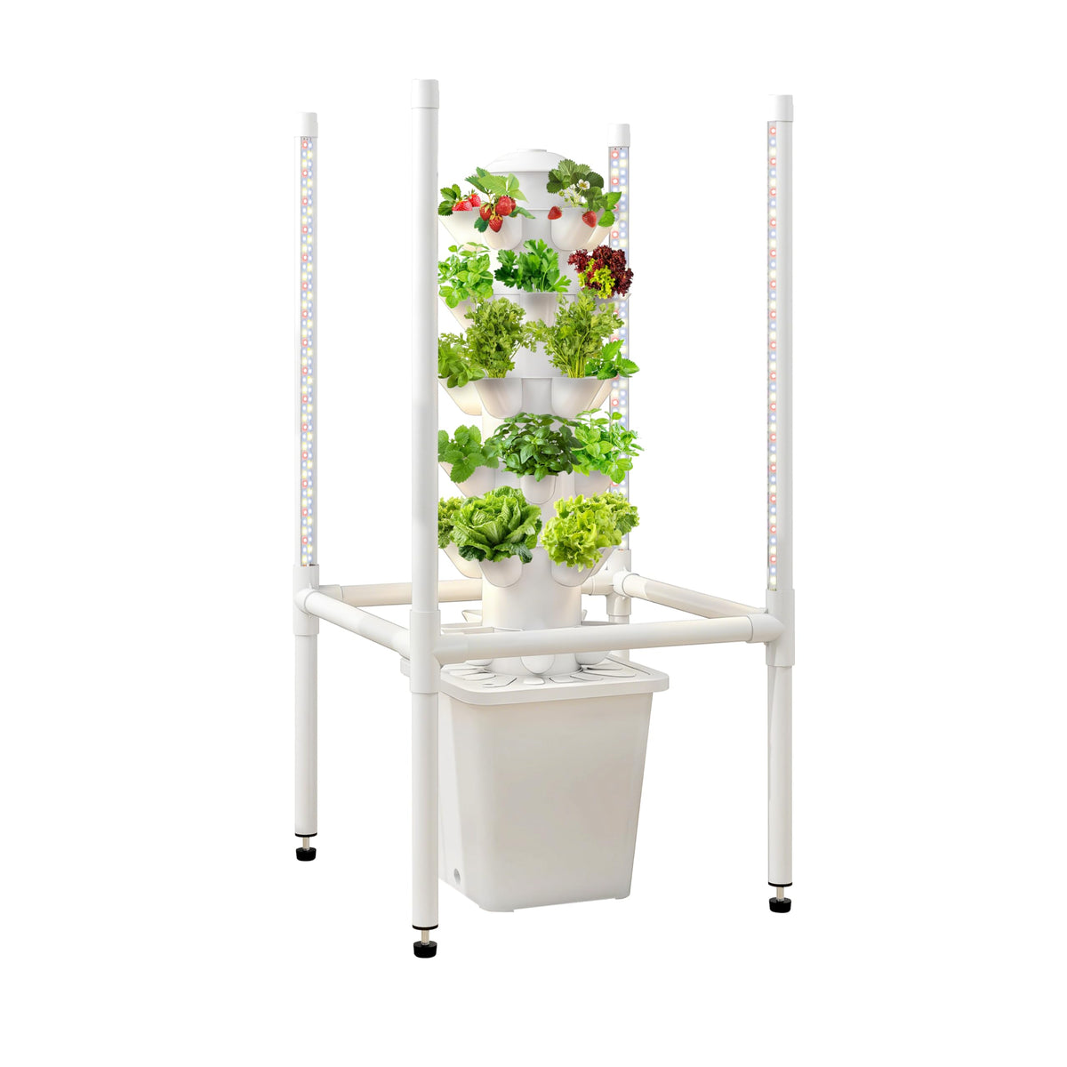 LYCereal hydroponics tower front view with four-sided LED for fast indoor harvest