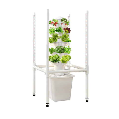 LYCereal hydroponics tower front view with four-sided LED for fast indoor harvest
