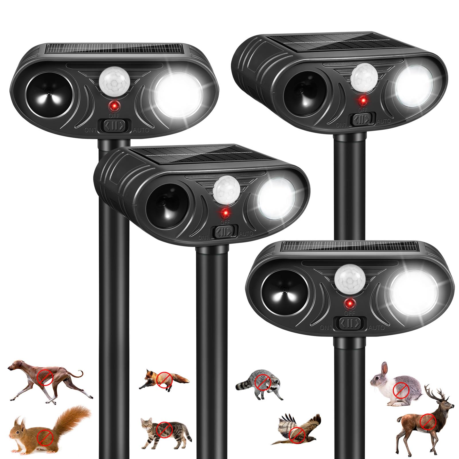 Lycxbfjia solar ultrasonic deterrent front view protects yards from deer and pests.