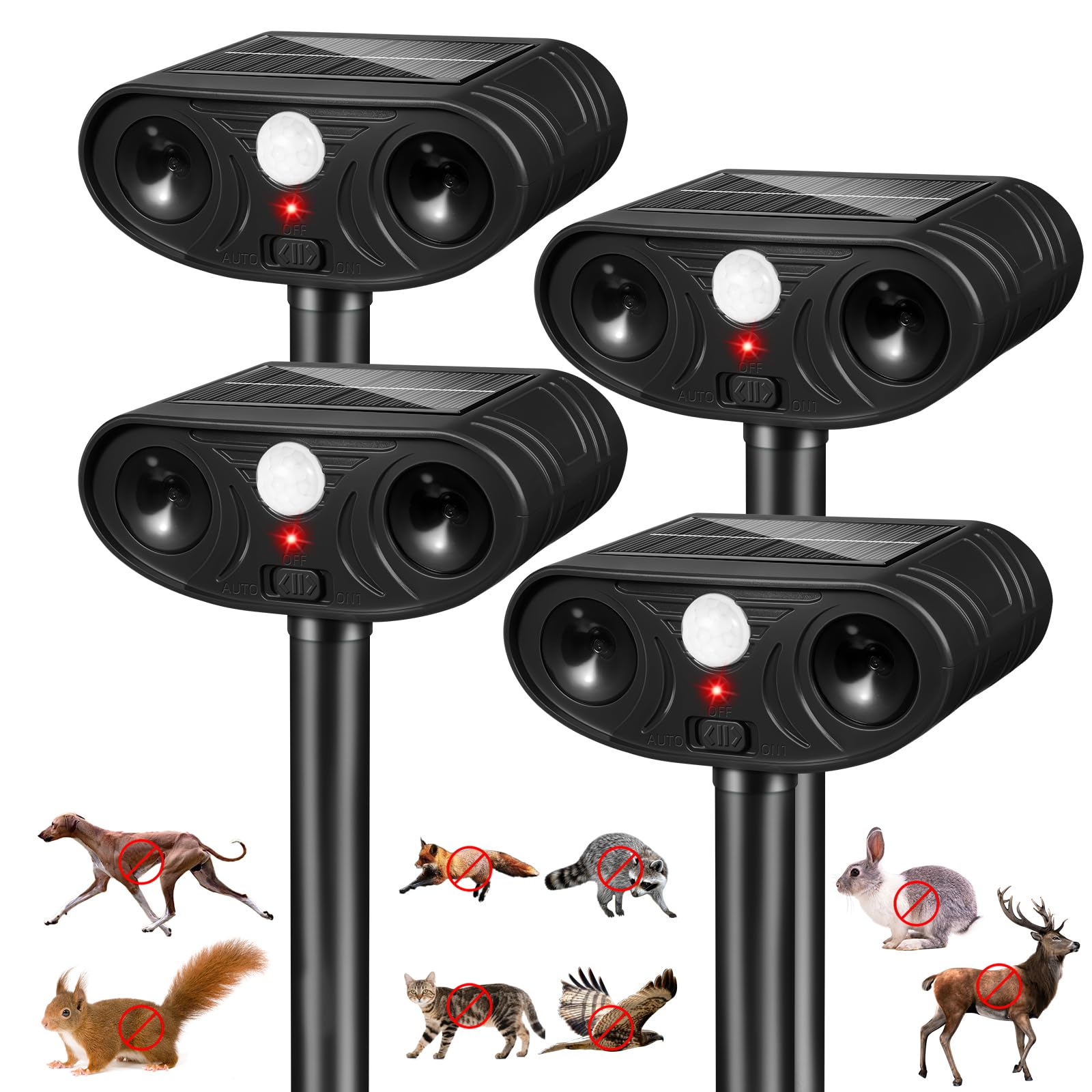 Lycxbfjia solar ultrasonic deterrent front view protects gardens from animals.