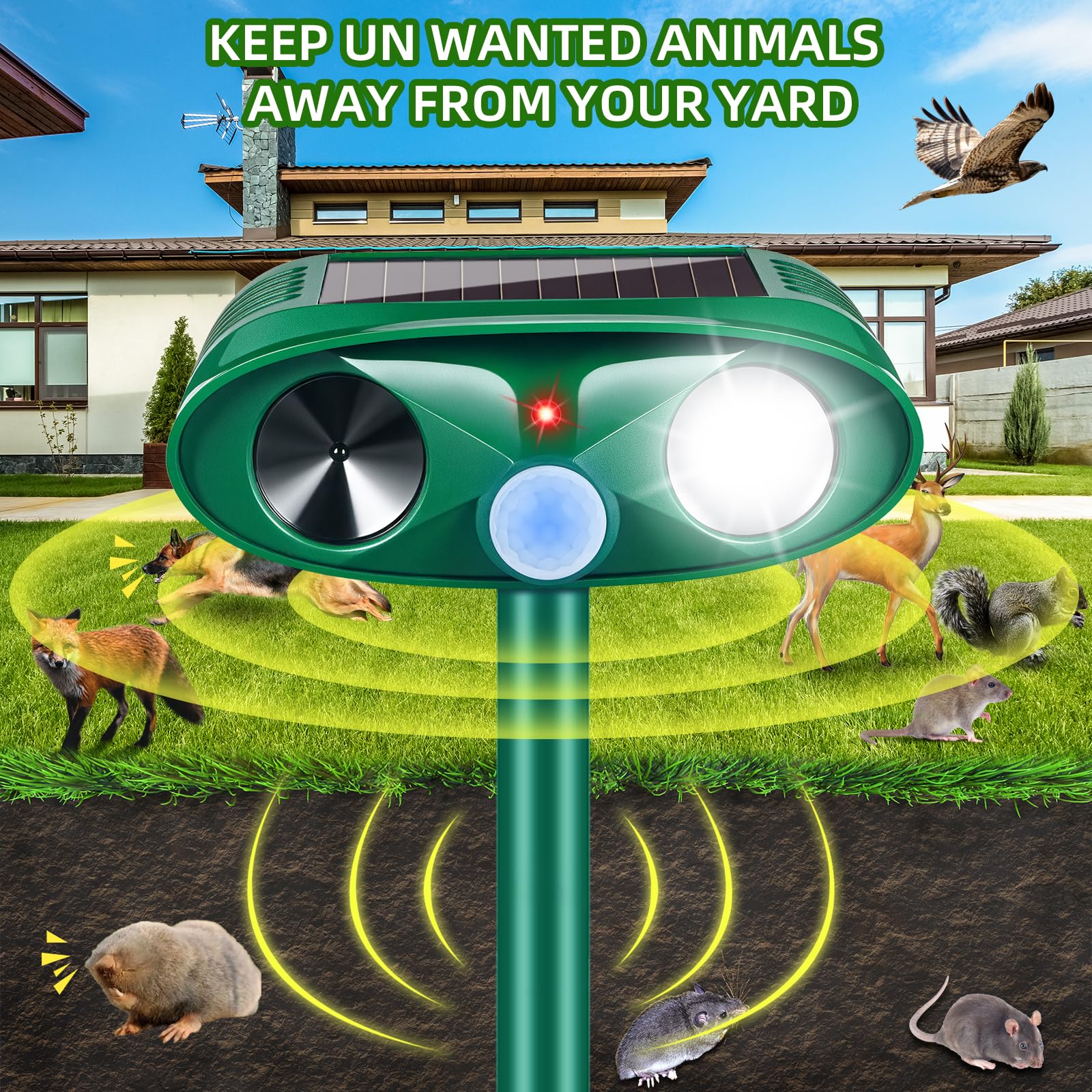 Lycxbfjia solar ultrasonic animal repellent side view ready for outdoor installation in any yard