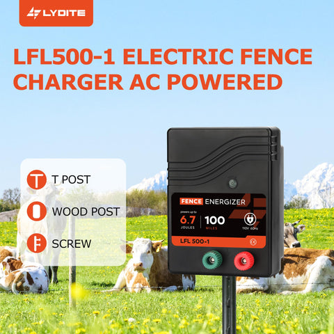 Lydite Fence Energizer plugs into 110V power for easy setup on site.