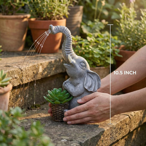 Lyeasw praying elephant pose adds peaceful charm to patios.