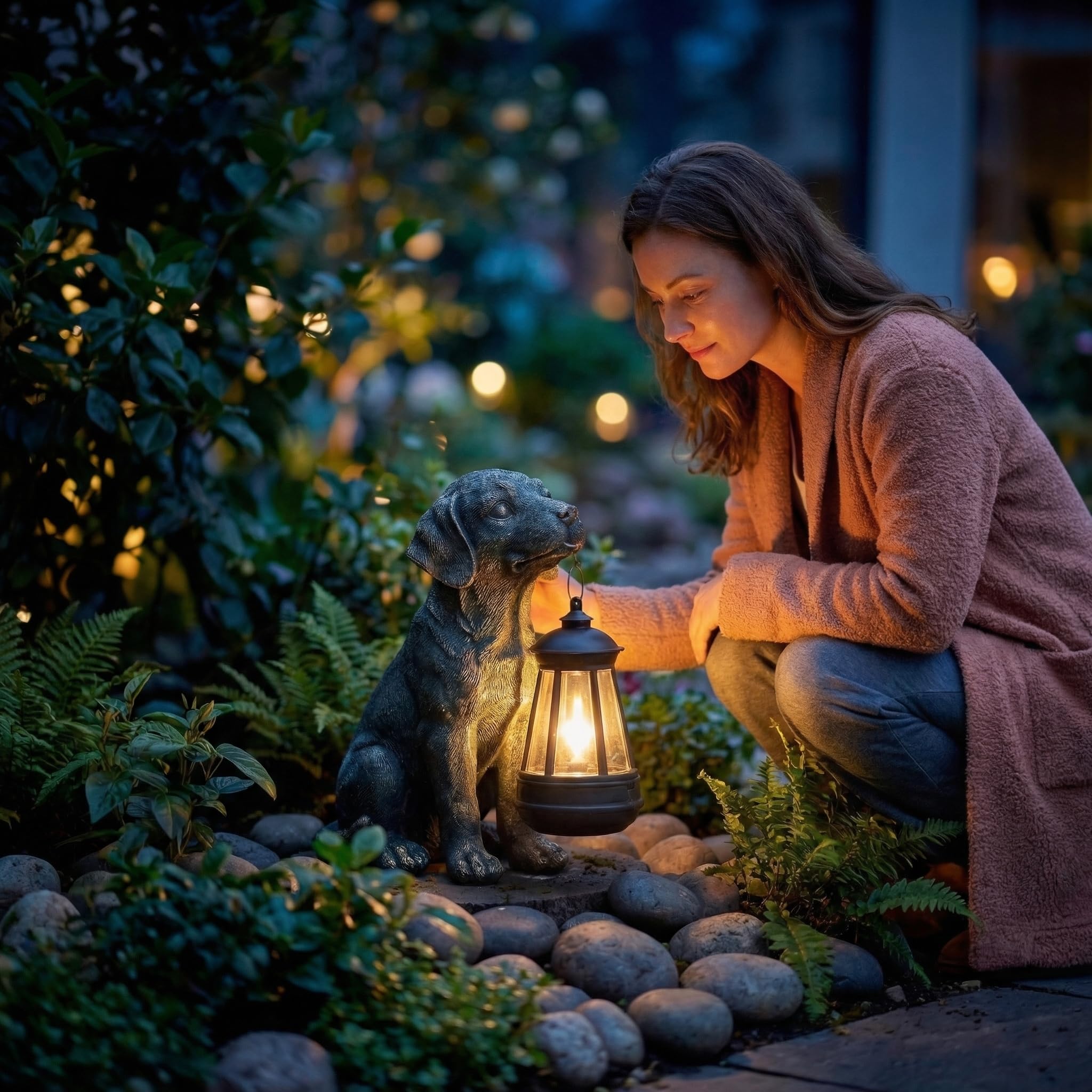 Lyeasw waterproof dog statue withstands rain and snow in your yard