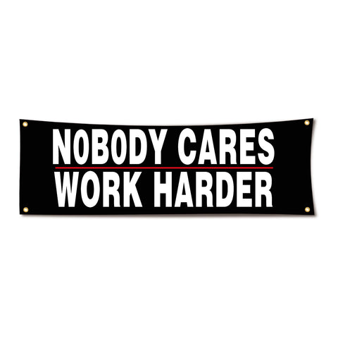 Lyeedoom Nobody Cares banner flag motivates workouts and brightens workspaces