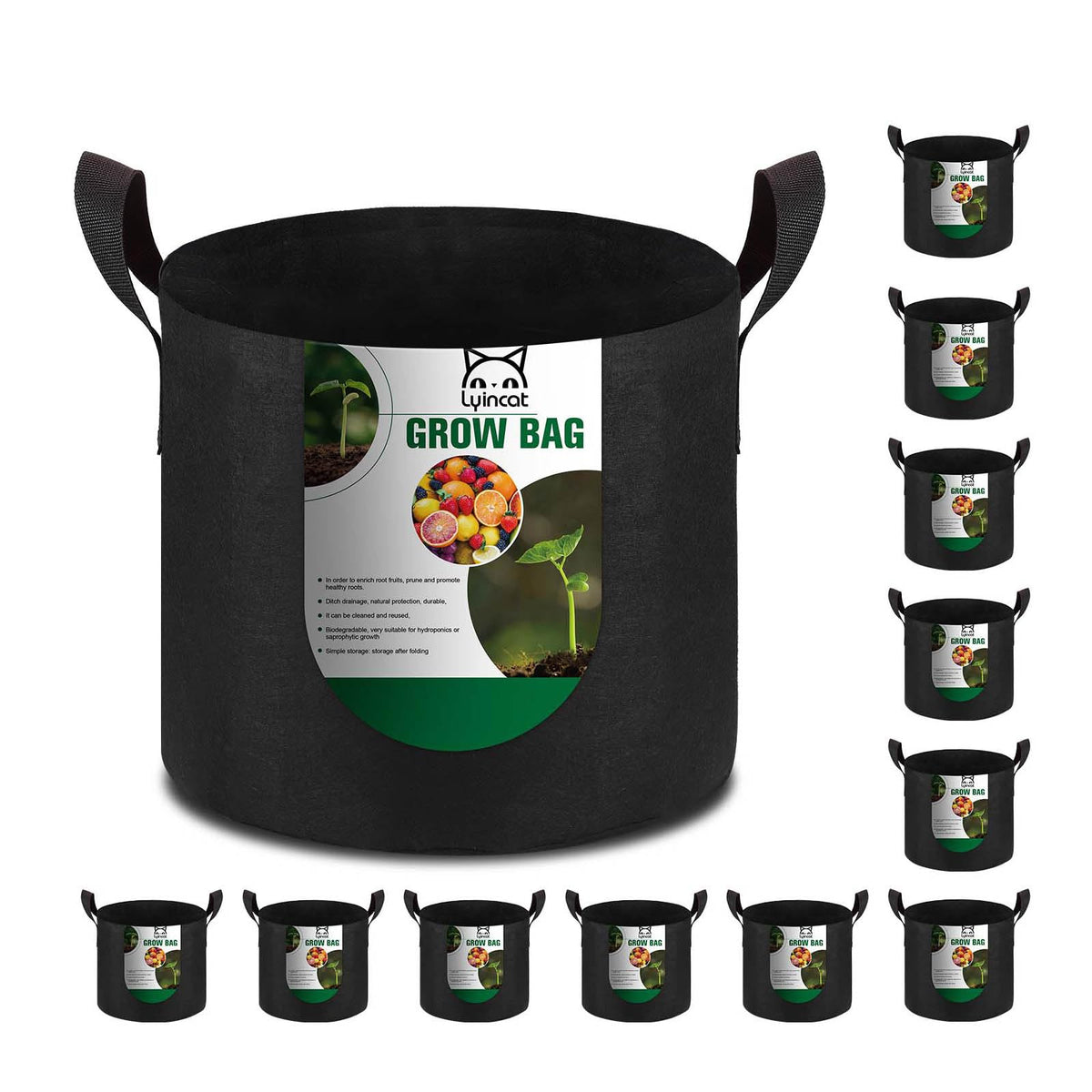 Lyincat 12-pack grow bags with heavy-duty fabric for durable outdoor gardening