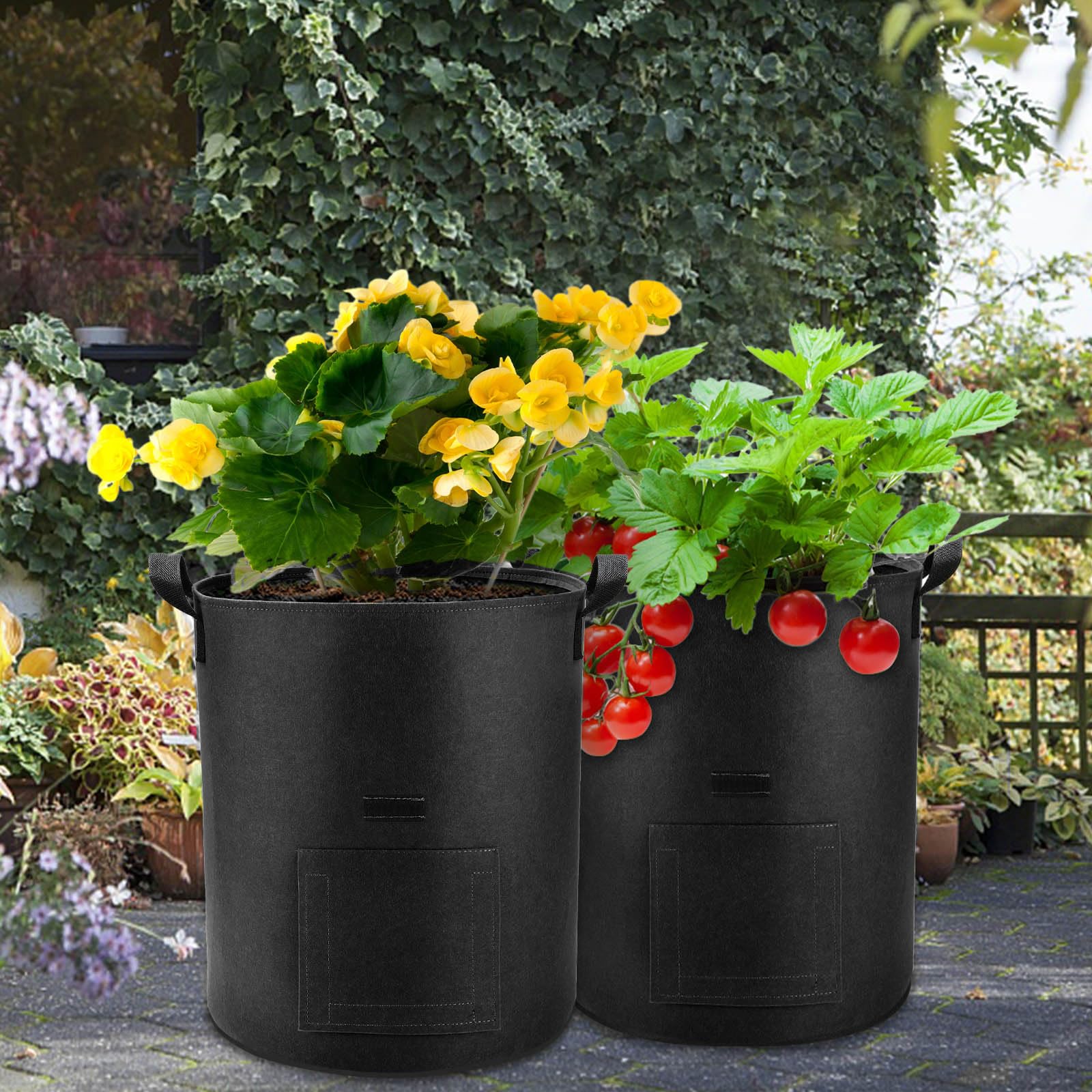 Lyincat stackable storage for grow bags in the garden.