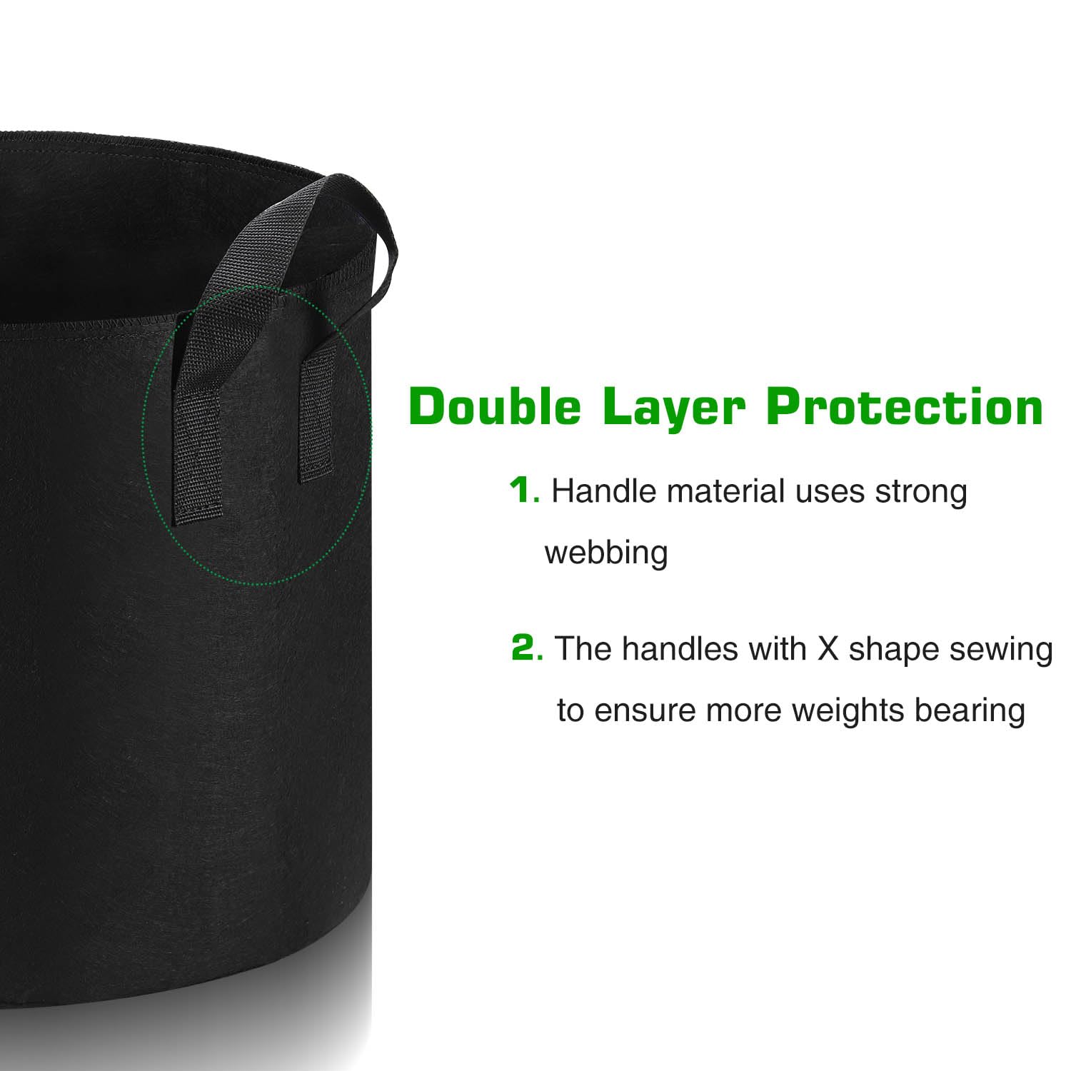 Sun and rain resistant fabric helps protect soil and roots outdoors.