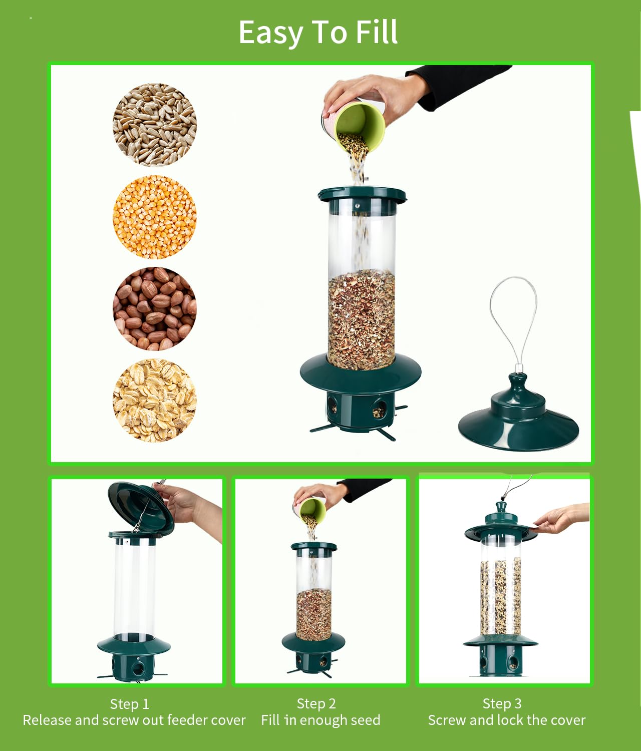 LYKENTOR clear seed container allowing quick seed level checks