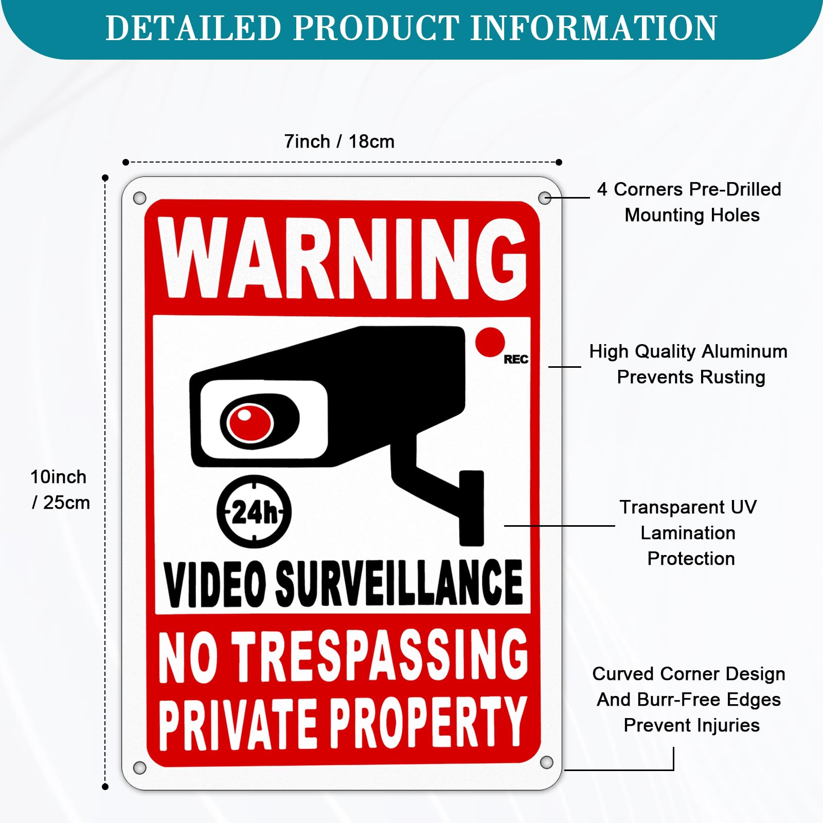 Lykjdnz 24-hour surveillance sign highlights camera icon for deterrence.