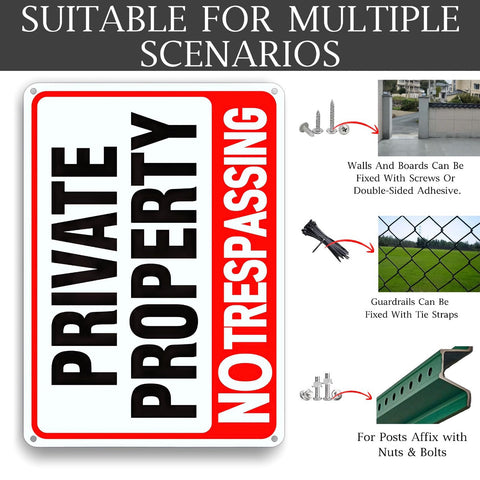 Lykjdnz easy-to-mount no trespassing sign 8x12 with four corner holes.