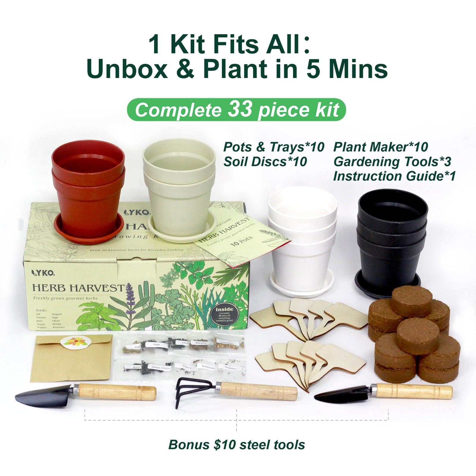LYKOCLEAN plant markers and trays for organized herb growth and easy meal prep