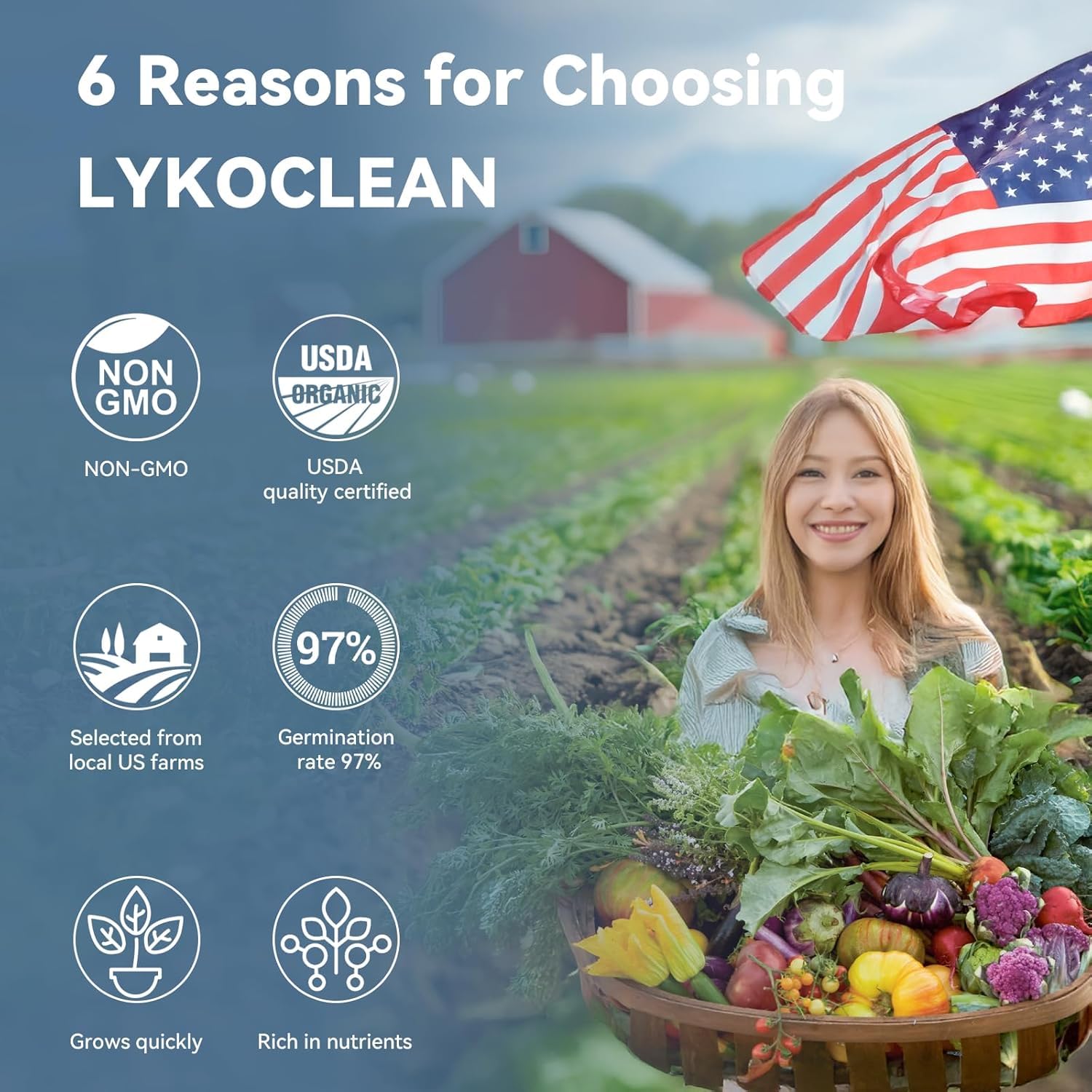 LYKOCLEAN seed pack illustrating diverse crops for salads