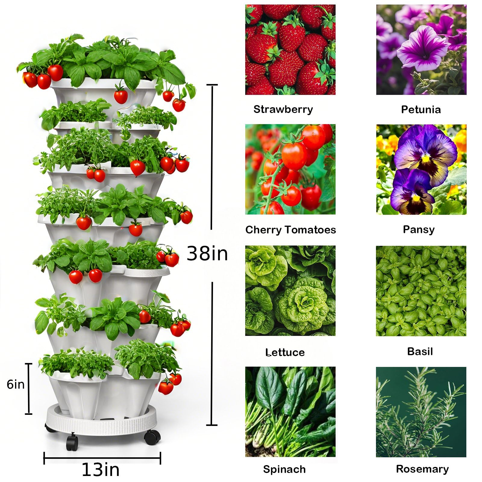Lykvrii planter tower with locking wheels for easy repositioning.