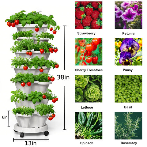 Lykvrii planter tower with locking wheels for easy repositioning.
