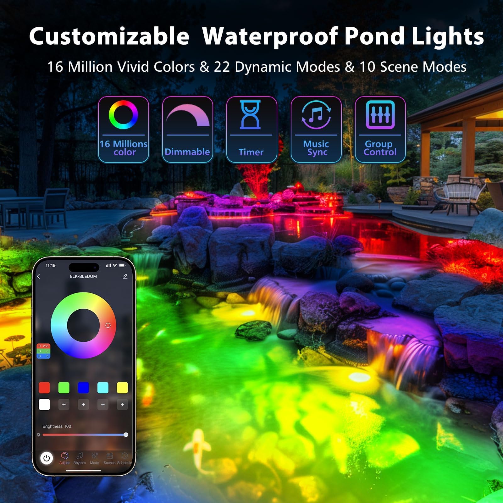 LyLmLe LED Pond Lights 4-spots rely on IP68 waterproofing for outdoor ponds.