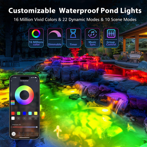 LyLmLe LED Pond Lights 4-spots rely on IP68 waterproofing for outdoor ponds.