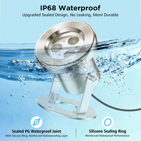 LyLmLe LED Pond Lights 4-spots feature SS316 stainless steel for corrosion resistance.