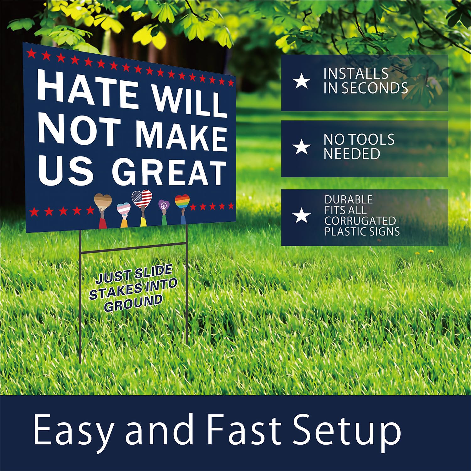 Lnyelxa yard sign includes rust-proof metal H-stake for quick setup