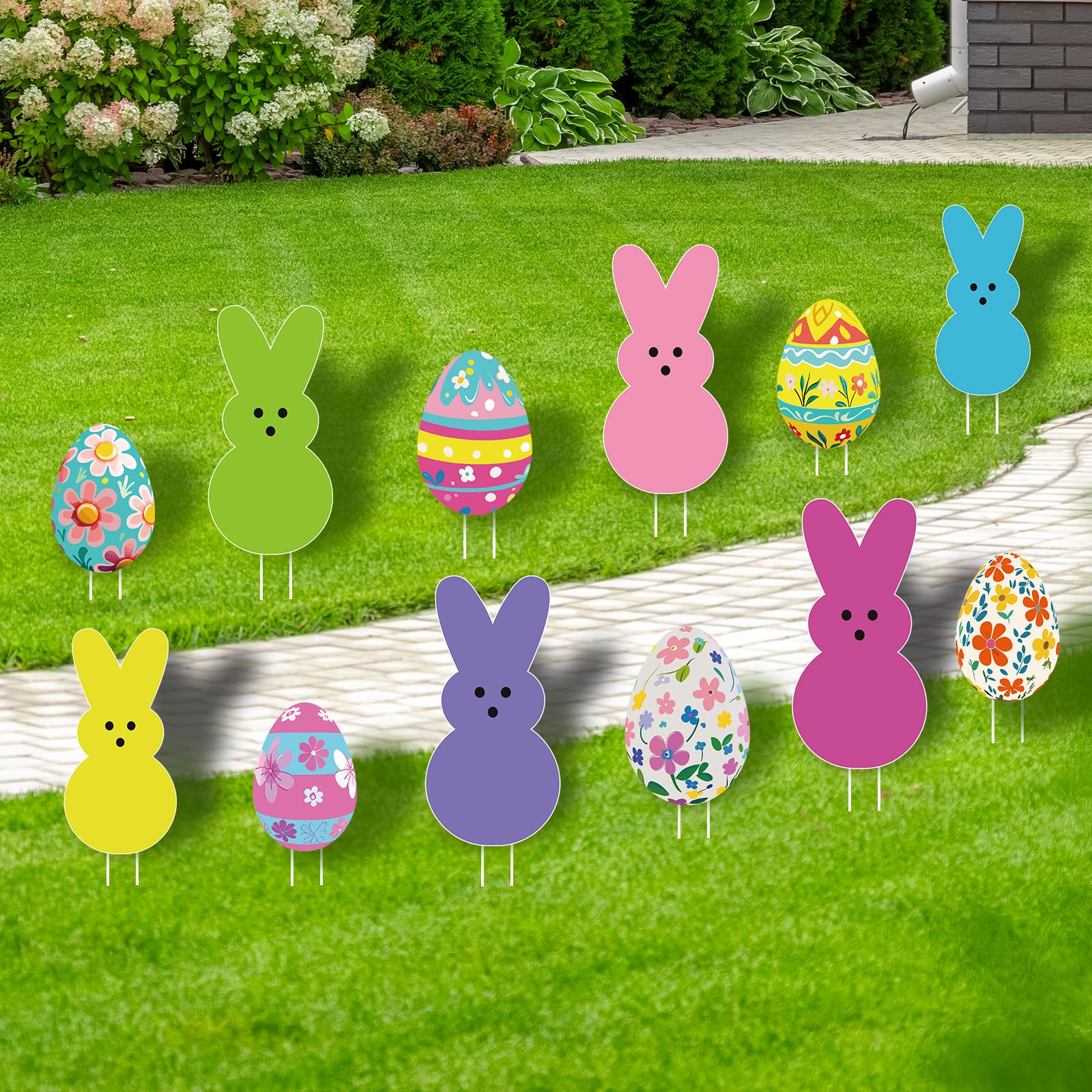 Lynumtw colorful bunny yard sign set enhances garden entry with vibrant hues