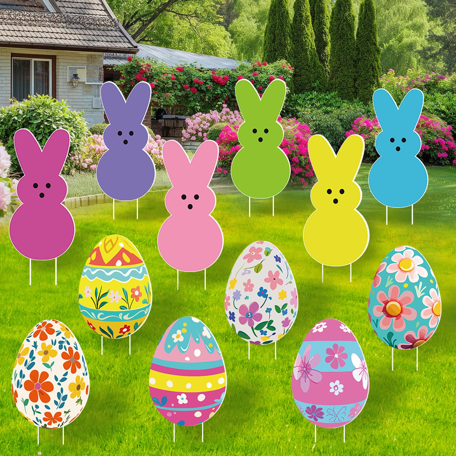 Lynumtw Easter bunny yard sign with stakes for a cheerful outdoor display