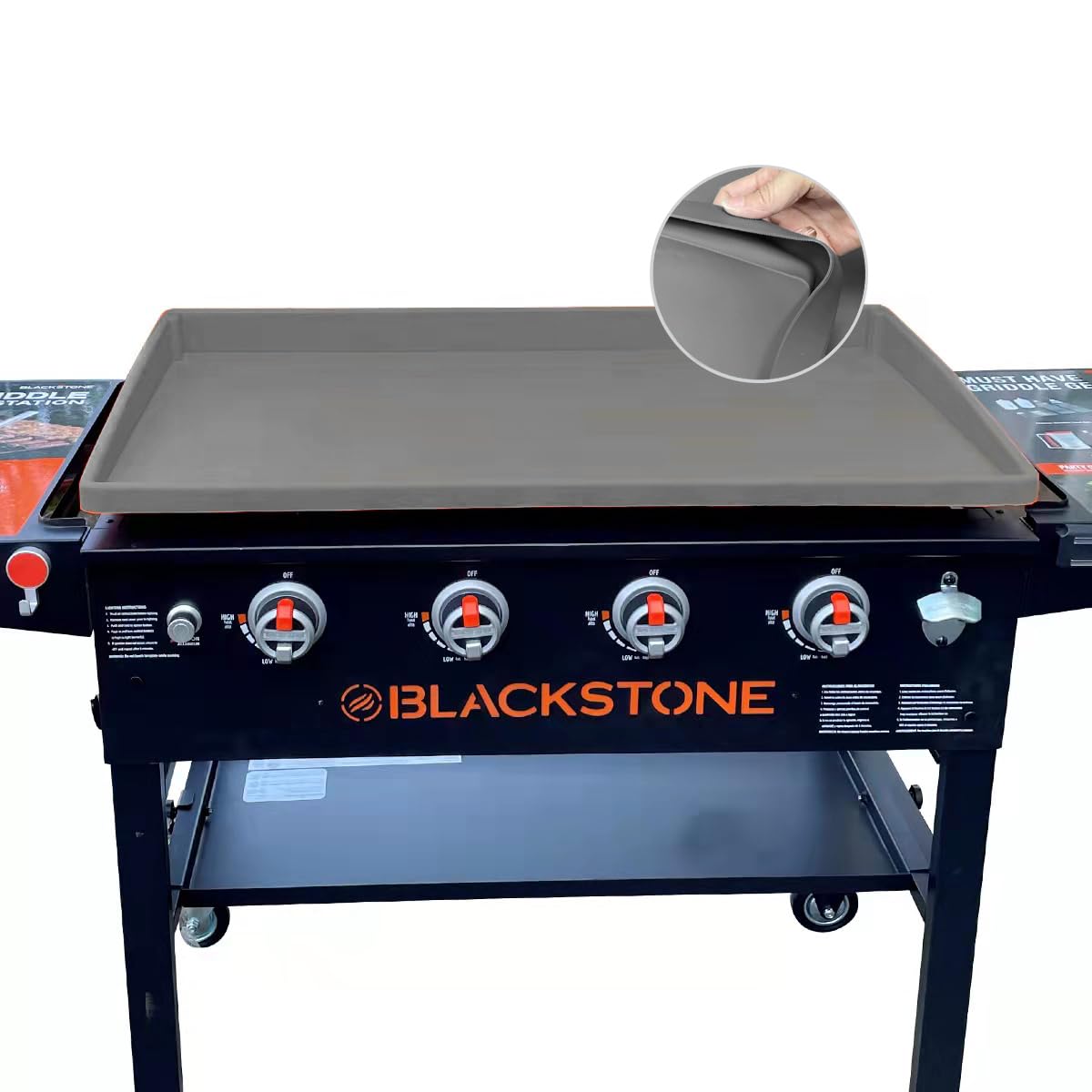 Lyonbi Blackstone silicone griddle mat, front view, showcasing secure grip.