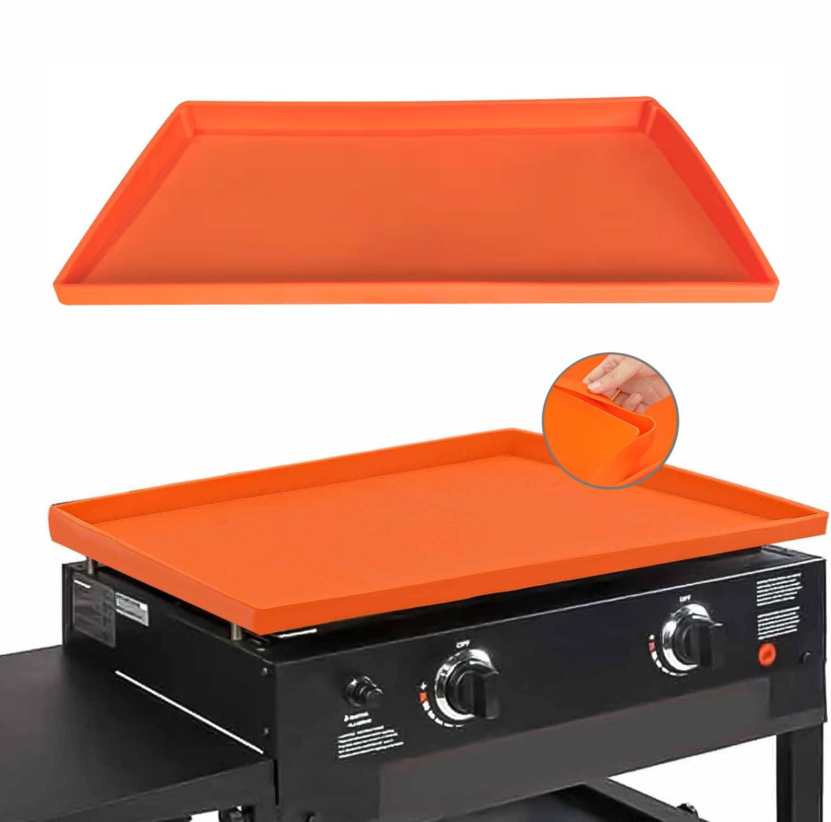 Lyonbi Blackstone silicone griddle mat with non-slip bottom keeps the surface steady.