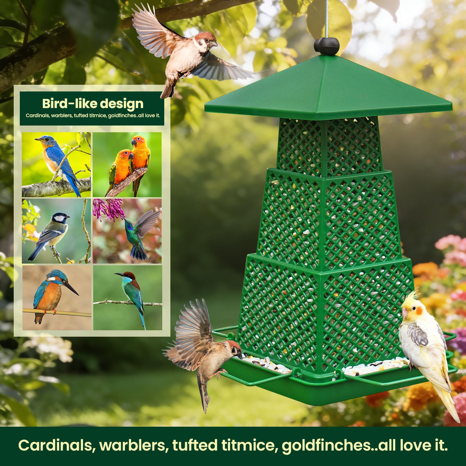 LYQYXHS bird feeder durable-plastic construction resists weather for year-round use.