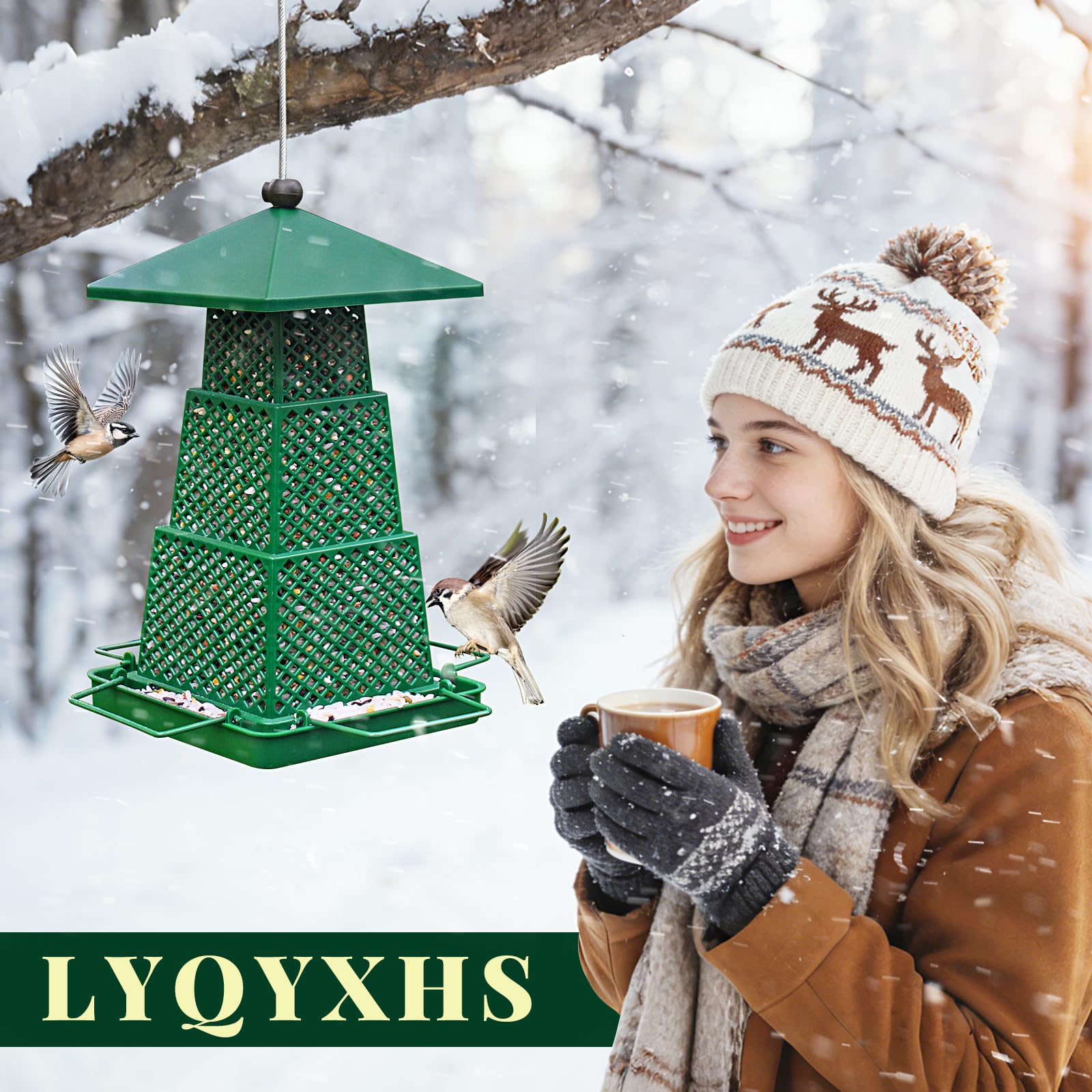 LYQYXHS bird feeder versatile-hanging design fits branches, hooks, or railings.