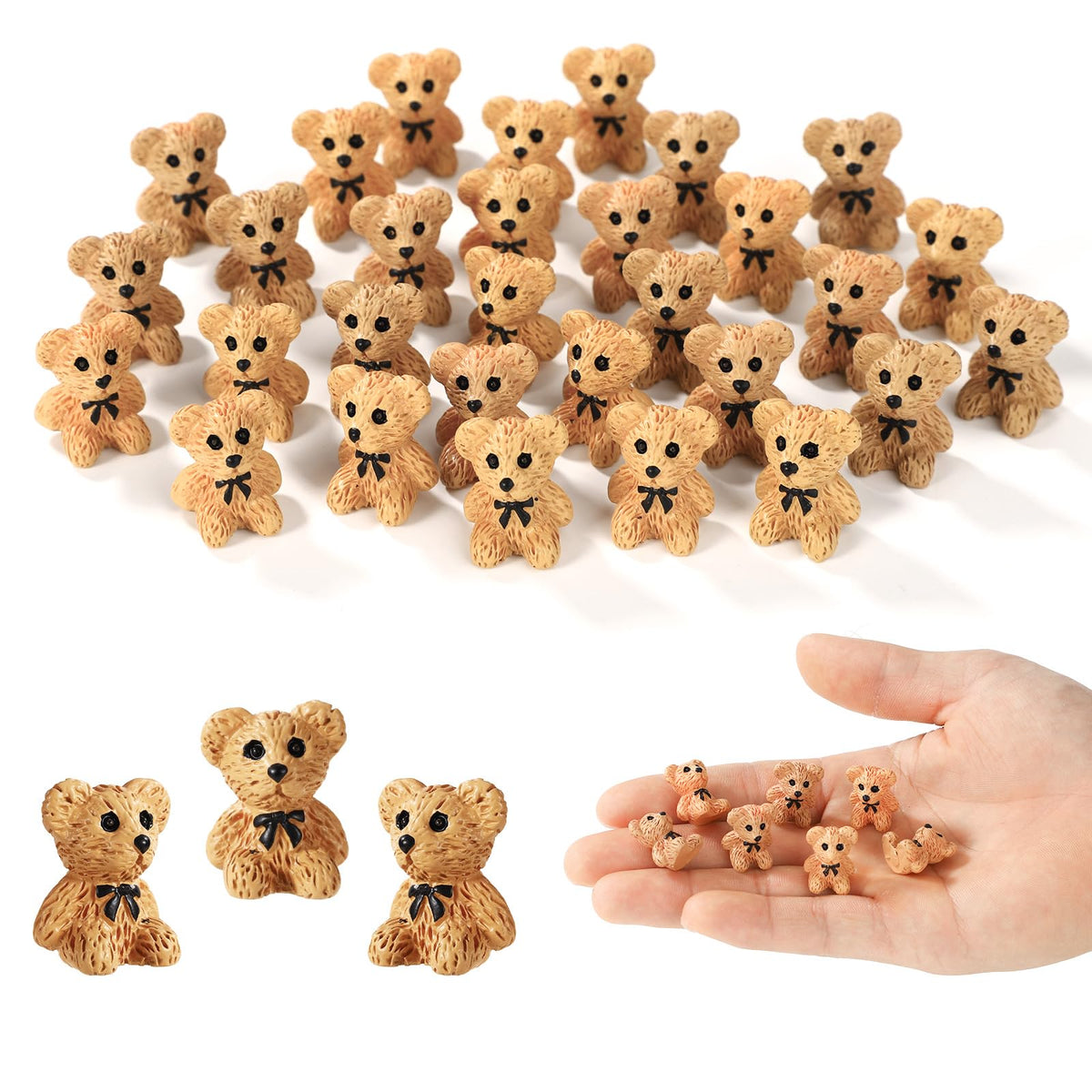 Lyreh mini resin teddy bear closeup in brown highlights detailed craftsmanship for home decor.