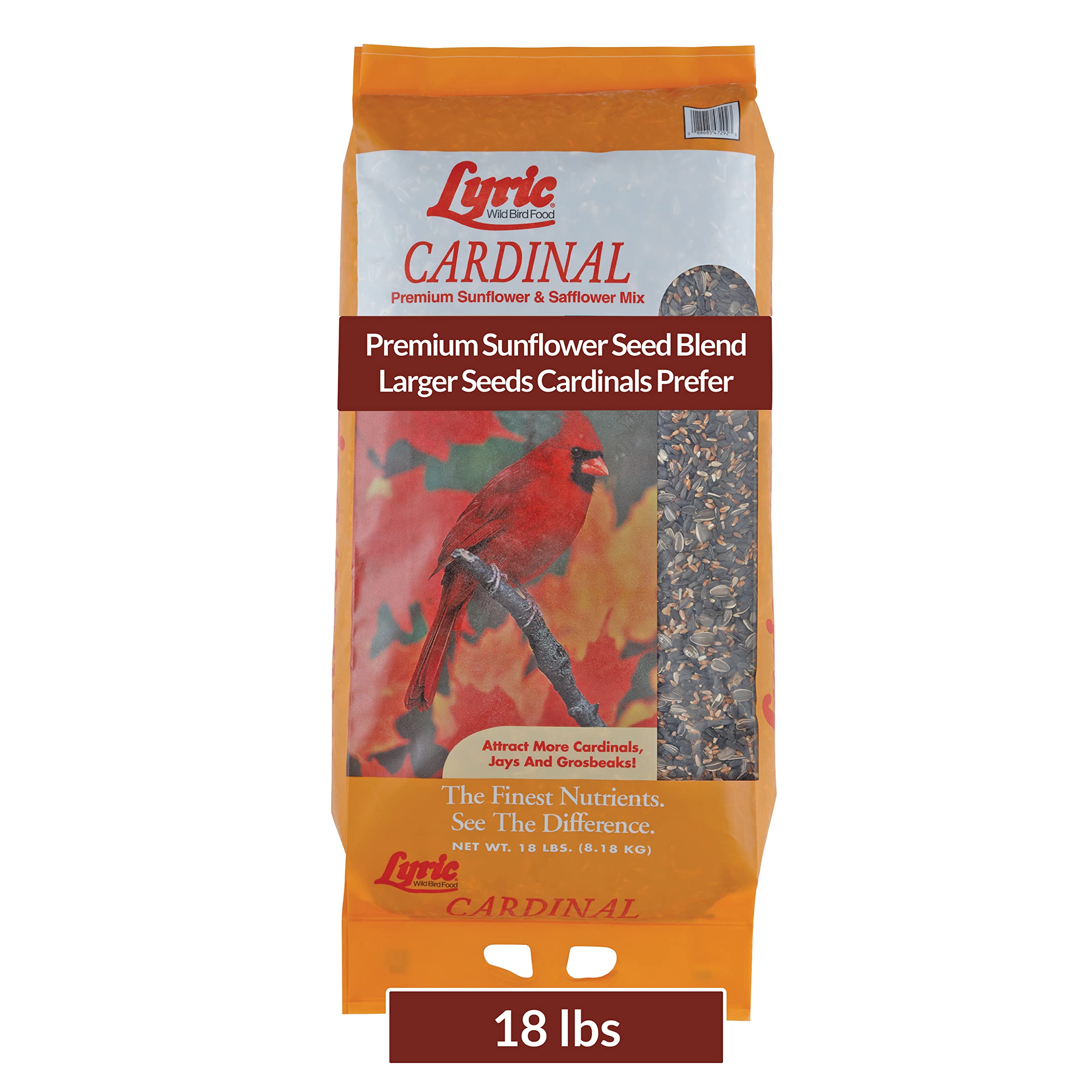Lyric Cardinal seed bag front showing premium mix for year-round feeding.