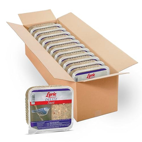 Lyric Delite seed and suet mix highlighting pre-hulled seeds to reduce waste.