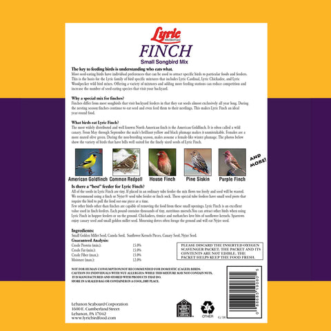 Lyric Finch small-seed mix at feeder ideal for finches